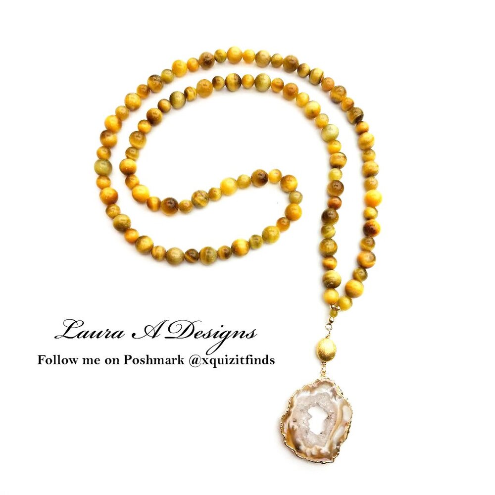 Handcrafted Agate, Honey Tiger's Eye, 36" Necklace